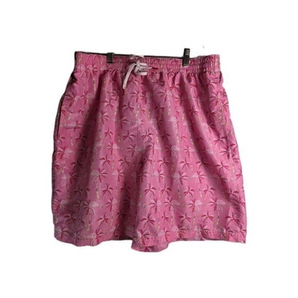 SHEIN Mens Pink Palm Tree Print Swim Trunks Size XXL Tropical Beach Shorts